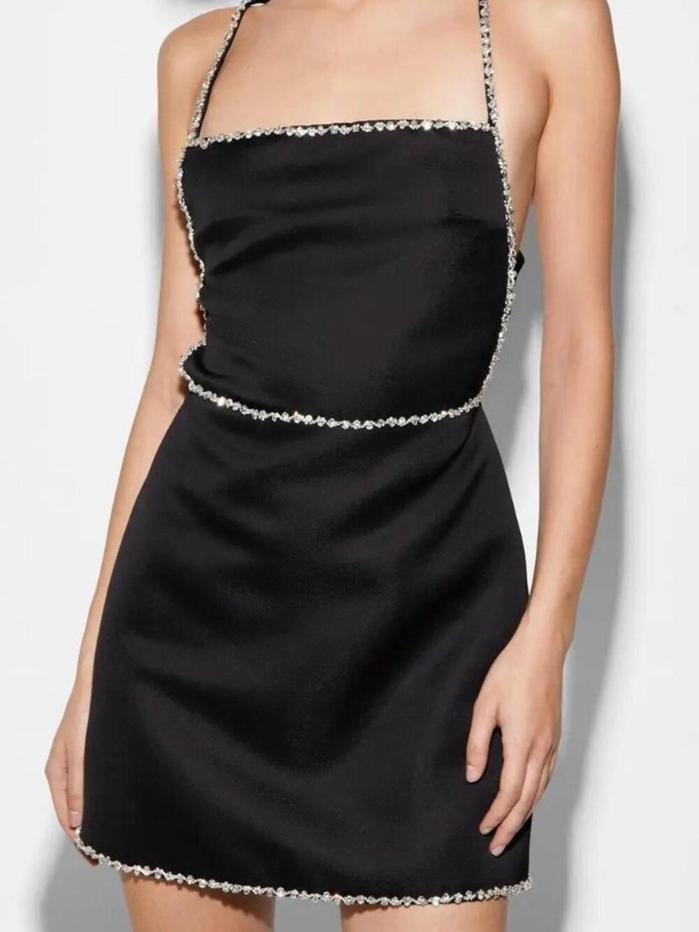 Nasty Gal | Premium Satin Mini Dress w/ Diamanté Trim | Black Size 0